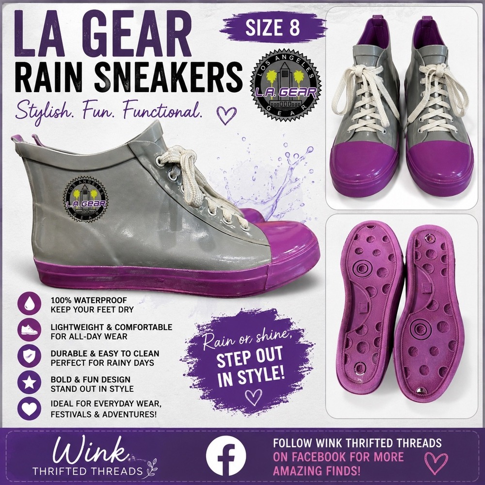 LA Gear Womens Rain Sneakers Grey Purple Waterproof High Top Rubber Boots Size 8